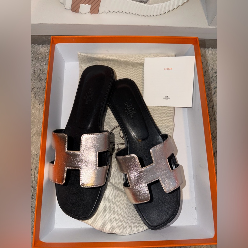 Hermes Oran Rose Gold Sandals